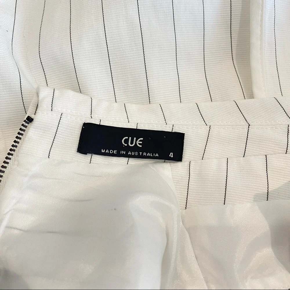 CUE Size 4 White striped Faux Wrap Cotton Summer Dress with Belt Light Stretch - Picture 8 of 10